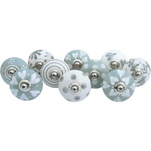 Royal Kraft Vintage Light Cadet Grey Hand Painted Ceramic Pull Knobs for Kitchen Cabinet, Door & Drawer, Wardrobe, Cupboard (Set of 10) Sknob004