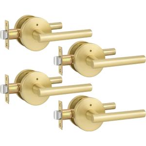 goldenwarm Gold Privacy Door Handle, Heavy Duty Zinc Alloy Interior Door Handles, Interior Brushed Gold Door Lever for Bedroom, Bathroom, 4 Pack