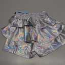 Girls Pleated Metallic Shorts Shiny Sparkle Ruffle Scooter Skater Dance Elastic Waist Rave Pants with Sunglasses for 4-5T