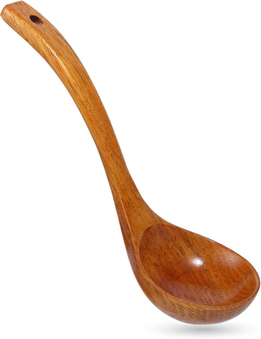 Wooden Ladle, 11" Long Handle Soup Ladle Spoon 3 fl oz Extra Large Kitchen Wooden Scoop Deep Teak Wood Spoon Utensil for Cooking Serving Cookware, Sustainable Natural Texture (Bigger and Deeper)