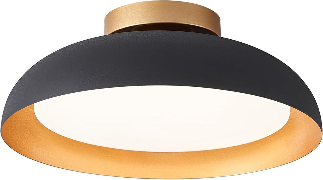 Bargeni Flush Mount Ceiling Light,12.5 inch Ceiling Lighting Fixture,Mid Century Light Fixtures Ceiling Mount,5CCT Dimmable/2700K-6000K/20W,Kitchen Lighting Fixtures Ceiling,ETL Certified (Matte Black with Gold Inside)