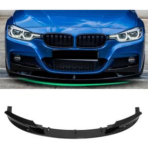 KHK Front Bumper Lip Spoiler for BMW 3 Series F30 F31 2012-2018 M-Sport Glossy Black ABS Air Dam Compatible with 318i 320i 328i 330i 335i 340i 330e Front Splitter Body Kit Accessories-2 PCS