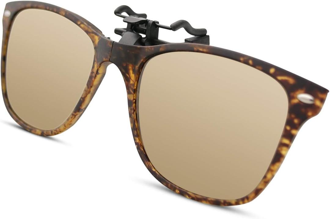 Bauhaus Clip on Sunglasses Over Prescription Glasses for Women Men Flip up Sunglasses, Birthday Gifts for Him Her (Retro Yellow)