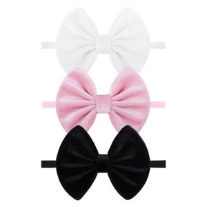 Velvet Baby Girl Bows Soft Elastic Nylon Headbands for Girls Hair Band Bows Black White Pink Handmade Newborn Bows Infant Toddler Kid Hair Accessories (3-BWP)