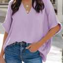 Dokotoo Casual Womens Short Sleeve V Neck Shirts Oversized Solid Blouses Tops (Purple, S)