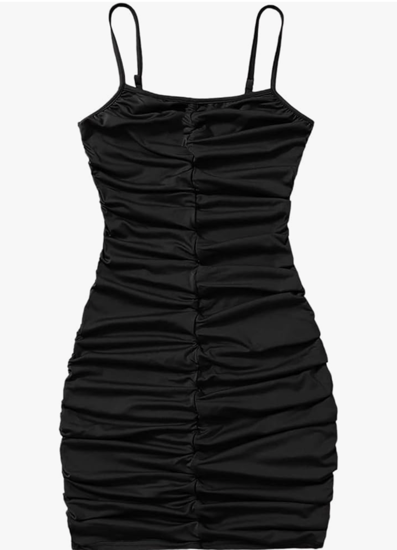 SOLY HUX Girl's Summer Dresses Ruched Spaghetti Strap Bodycon Dress Sleeveless Party Mini Dress M