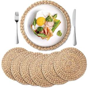 YANGQIHOME 4 Pack, Round Woven Placemats, Natural Water Hyacinth Wicker Place mats, Braided Straw Table Mats, Charger Plates for Dining Table, Fall, Thanksgiving, Christmas (11.8 inch)