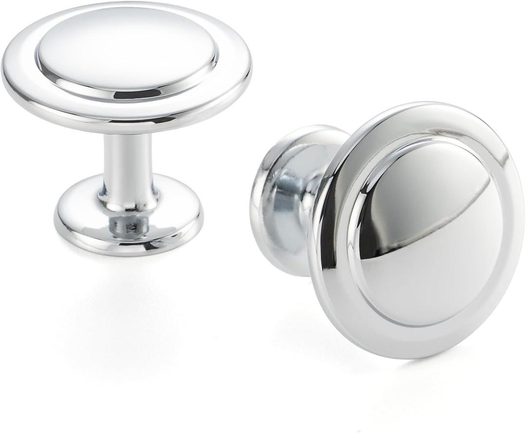 Polished Chrome, Round Kitchen Cabinet Knob ZK2409 | Pack of 10, Classic Pull Handle, Solid Hardware for Drawer, Dresser, Bathroom, Vanity, Furniture Door, Cupboard, Diameter: 1-1/4 Inch (Knob-10 Pcs)