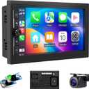 7" Double Din Car Stereo with Wireless Apple CarPlay/Android Auto, HD Touchscreen Car Radio with 2+32GB, Mirror Link, Backup Camera, GPS, WiFi, BT 4.1, FM/AM for All Vehicle