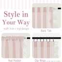 RYB HOME Linen Striped Ruffle Curtains Light Filtering Semi-Sheer 84 inches Long, Vertical Boho Farmhouse Home Decor for Living Room Bedroom Pinstripe Printed, Pink, W52 x L84, 2 Panels