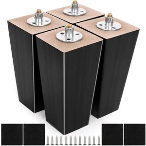 Couch Legs 6 Inch Heavy Duty Sofa Legs Wood Furniture Legs Feet Replacement, Wooden Square Couch Risers Mid Century Modern Furniture Legs for Armchair Recliner Table Dresser Sideboard Nightstand (Bk)