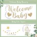 Amandir Baby Shower Decorations Sage Green Balloons Welcome Baby Banner, Cake Topper, Paper Lanterns, Pom Poms Flowers Tassels, Circle Dots Star Garland, Neutral Gender Reveal Birthday Party Supplies