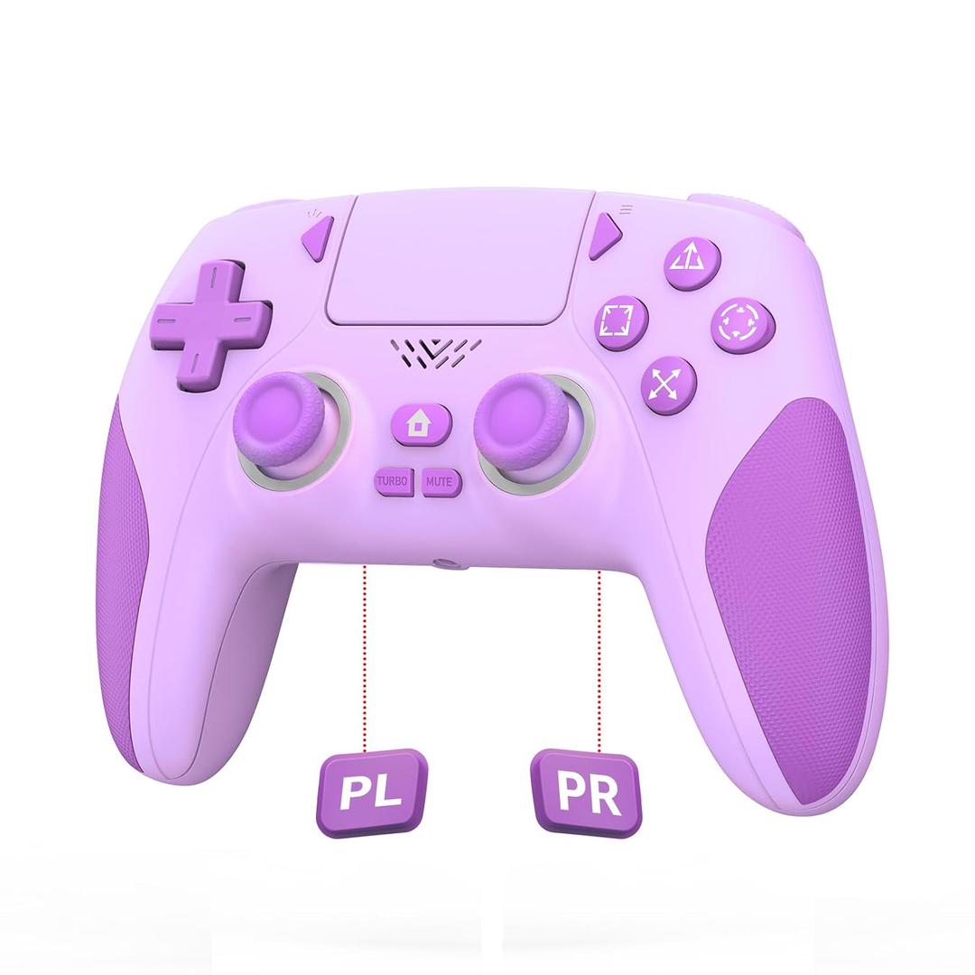 IWGAME Wireless Controller for PS-5/PC, Cool RGB Light Controller with 2 Back Buttons Support Programmable/Reamp/Turbo Functions, Hall Effect Joysticks & Triggers Gamapad (Purple)