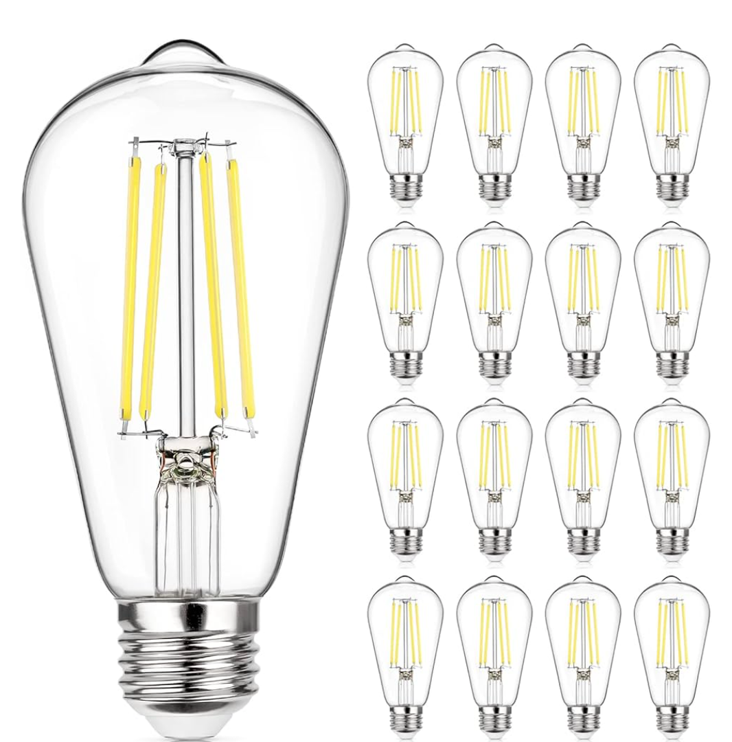 MAXvolador 16-Pack Vintage Edison LED Bulbs 6W, 60W Equivalent Dimmable ST58 Filament Bulb 5000K Daylight White, E26 Base, 850 Lumens