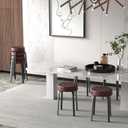 Sofeya Bar Stool Set of 2, 18.5 Inch Backless Round Faux Leather Stool with Metal Legs, Modern Stackable Upholstered Seated Short Bar Stools Chairs for Dining Room, Kitchen, Party, Brown