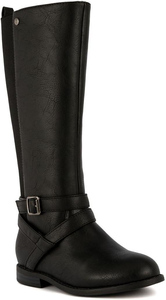 LONDON FOG Girls Brooke Knee High Fashion Boot Zip Up Boot With Fashion Buckle (4 Big Kid, Black)