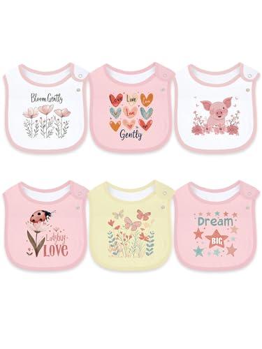 Maiwa 6 Pack Cotton Baby Bibs for Girls Boys with Waterproof layer for Drooling Eating teething with Snaps