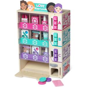 Melissa & Doug Sort, Stock, Select Beauty Kiosk Vending Machine Play Set, Pretend Makeup Wooden Toy for Boys and for Girls 3+ - FSC Certified, Child-size
