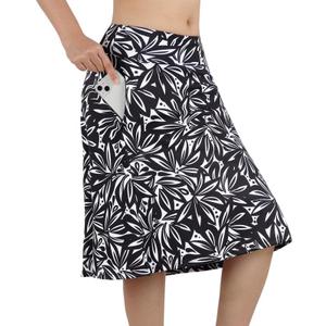 Knee Length Skorts Skirts for Women with Pockets Midi Skirt with Built-in Shorts Golf Tennis Skirt for Casual, X-Large, Black Leaf - Zipper Pocket