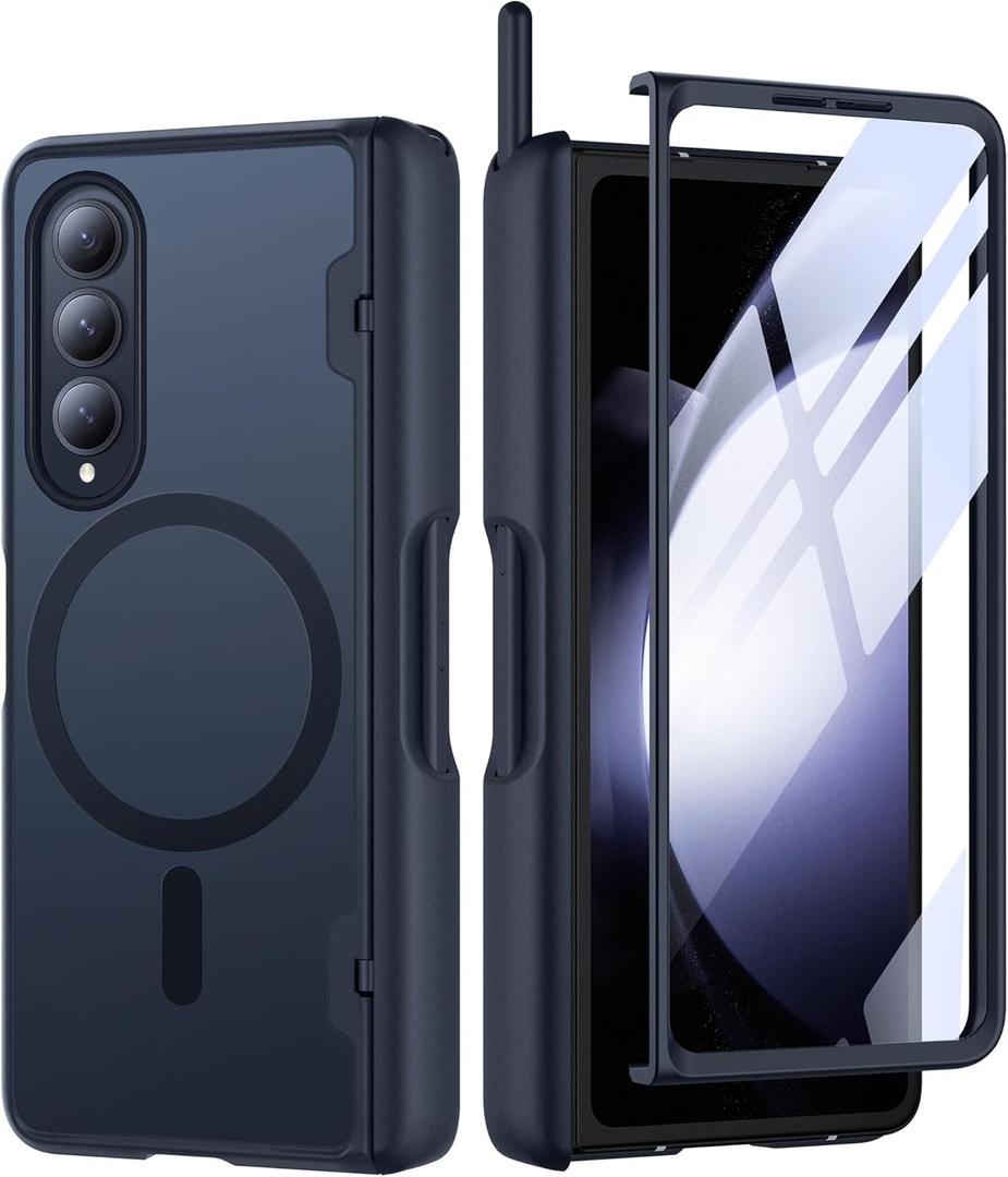 MOBOSI Magnetic for Samsung Galaxy Z Fold 4 Case, Compatible with Magsafe, Built-in Hinge Protection & Front Screen Protector Full Body Rugged Phone Case for Z Fold4 with S Pen Slot, Matte Black