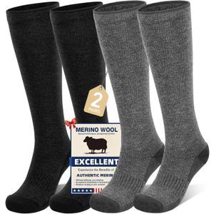 Merino Wool Compression Socks for Women&Men 15-20mmHg Knee High Breathable Socks for Flying, Athletic, Travel (XL)