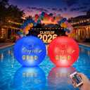 2 Pack Graduation Pool Party Decorations 14" Solar Pool Floating Lights Solar Powered 16 Color Changing Congrats Grad PVC Waterproof Inflatable Ball for Class of 2026 Swimming Prom Grad Party(Blue)