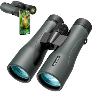 15x52 HD Binoculars for Adults High Powered with Upgraded Phone Adapter - Large & Bright View, Lightweight, IPX7 Waterproof - Binoculars for Hunting Bird Watching Travel (Green)