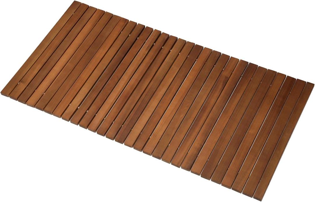 Teak Shower and Bath String Mat,40" Lx20 Wx0.55 H Non-Slip Teak Shower Floor,Easy to DIY for Sauna,Pool,Hot Tub Flooring Decor and Protector,Indoor and Outdoor Use(Oiled)