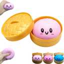 Dumpling Squishy Toy, Dumpling Squishy Mystery Box, Colorful Dumplings Stress Balls Fidget Sensory Toy, Squeeze Dough Ball Stress Relief Hand Toys with Food Steamer Stretchy Desk Toys(Purplish Pink) (9.5cm-pinkish Purple)
