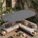 JEAREY 15ft Large Patio Umbrella with Base, Outdoor Rectangle Umbrella Double-Sided Market Umbrella with Stand for Pool, Deck, Backyard and Garden, Gray