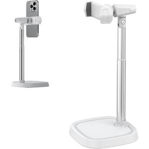 Height Adjustable Phone Stand for Desk, Retractable Desktop Phone Holder, 180 Flip & 360 Rotation DesignCompatible with iPhone/Android Devices,Ideal for Live Streaming and Video Recording (White)