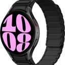 Haveda No Gap Magnetic Band Compatible with Samsung Galaxy Watch 7/6/5/4/FE 40mm 44mm/Galaxy Watch 4 6 Classic 47mm 46mm 43mm 42mm/Watch 5 Pro 45mm, 20mm Silicone Watch Bands Strap for Men Women (Black)