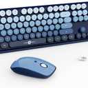 FOPETT Wireless Keyboard and Mouse Combo - 2.4G Full-Sized Cute Colorful Mouse and Keyboard with 104 Round Keys Retro Typewriter Keyboard for Laptop/Windows/PC - Blue Gradient