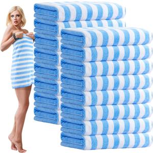SmoothNovelty 16 Pack Microfiber Bath Towels Bulk 27'' x 60'' Oversized Size Bath Towel Highly Absorbent Extra Large Soft Drying for Beach Shower Summer Salon Sport Gym Party (Stripes,Light Blue)