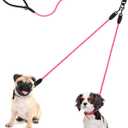 PetBonus Rope Double Dog Leash, No Tangle Dual Dog Leash, Reflective Walking Training Lead with Two Comfortable Padded Handles, 2 Dog Leash Coupler for Small Medium Dogs (1/3" x 6.5FT, Pink)