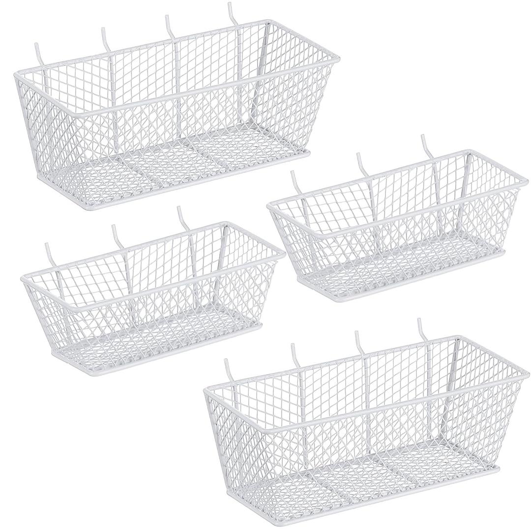 Sieral 4 Pcs Pegboard Baskets Metal Wire Shelf Baskets Peg Board Organizer Accessories Wall Mount Organizer Attachments for Garage Workbench Various Tool Accessories, 2 Sizes (White,Small, Medium)