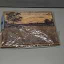 Framed Rustic Farmhouse Wildflowers Wall Art Vintage Wildflower Field Landscape Painting Retro Country Sunset Prints Wall Decor Classical Flower Landscape Painting for Living Room Bedroom 12x16 Inch