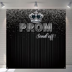 Tiamon Prom Backdrop 2025 Prom Send Off Graduation Party Decoration 71 x 71 Inch Black Glitter Photography Background Congrats Grad Banner Background for Class of 2025 School Party Supplies(Silver)