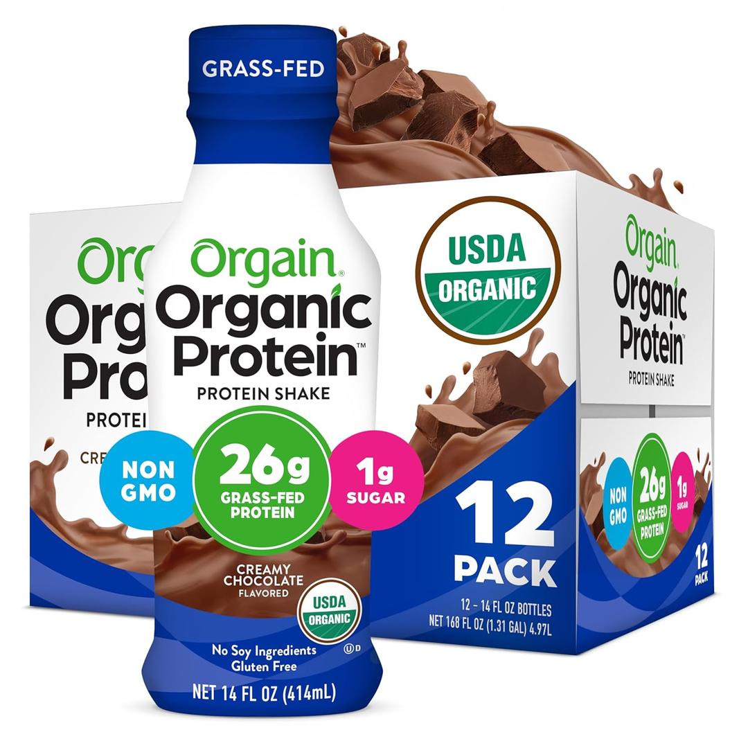 Orgain Organic Protein Shake, Grass Fed Dairy, Creamy Chocolate - 26g High Protein Whey Shake, Ready to Drink, Gluten Free, No Soy Ingredients, No Sugar Added, 14 Fl Oz (Pack of 12) (BB: January 4, 2026)