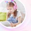 iClever Kids Headphones with Cat Ear Led Light Up, Safe Volume Limite, FunShare, Foldable, Over-Ear Headphones for Kids for School/iPad/Tablet/Travel, Meow Donut-Pink