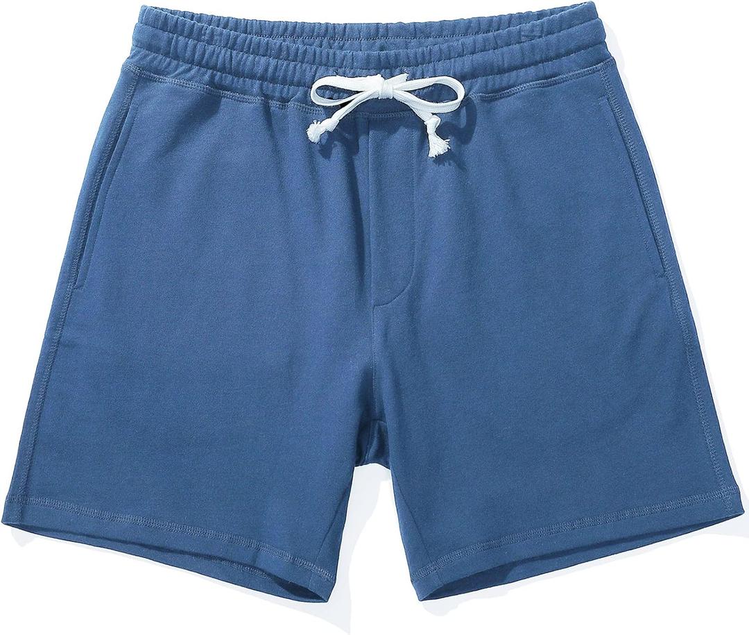 AMY COULEE Mens Athletic Workout Shorts 5.5" Cotton Casual Shorts Elastic Waist Joggers Sports SweatShorts (X-Large, Prussian Blue)