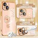Petitian iPhone 14 Plus Case, Cute Women Girls Bling Glitter Dandelion Designed Phone Case, Girly Gold Plating Phone Cover with Camera Protection (Sparkle Dandelion-Pink)