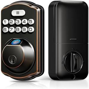 Veise Fingerprint Door Lock, Keyless Entry, Auto Lock, Electronic Keypad Deadbolt for Front Door, Biometric, Anti-Peeking Password, Easy Install, Oil Rubbed Bronze