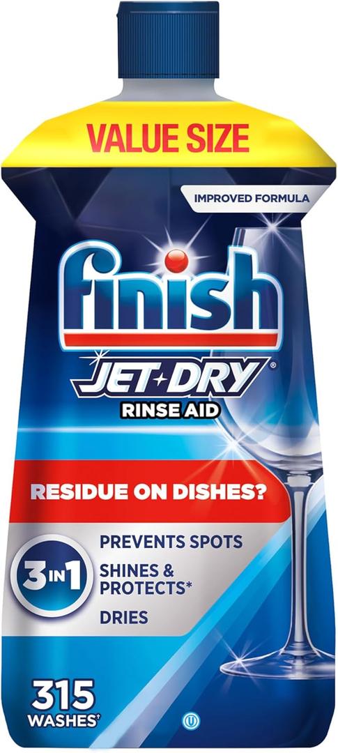 Finish Jet-Dry Dishwasher Rinse Aid, Compatible with Dishwasher Detergent, Prevents Spots & Residues, Dries, Shine & Protects, 32 oz, 315 washes
