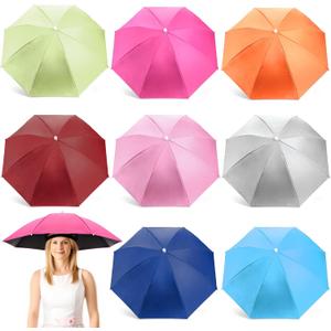 Covzoe 8 Pack Umbrella Hats, 27 Inch Hands Free Head Umbrella with Elastic Band, Folding UV Protection Waterproof Sun Rain Cap for Fishing, Beach Hiking, Camping, Gardening, Multicolor
