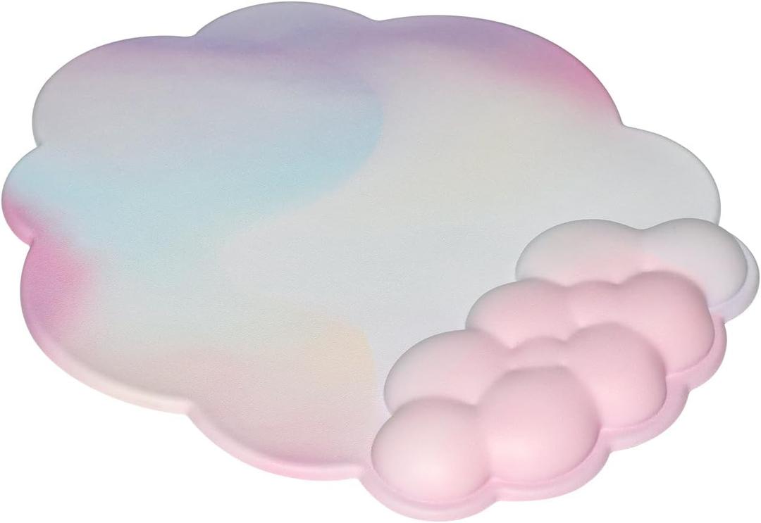 JIKIOU Mouse Pad Wrist Support with Leather Surface,Cloud Wrist Rest Mousepad with Memory Foam,Non-Slip PU Base Mouse Pad for Home Office Laptop Mac Easy Pain Relief(Cloud Rainbow)
