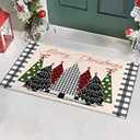 Buffalo Plaid Xmas Trees Merry Christmas Doormat 17"x30", Seasonal Xmas Door Mat Non-Slip Washable Low-Profile Winter Holiday Doormat for Indoor Outdoor