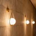 Mid-Century Modern Wall Sconces Set of 2, Gold Wall Sconce with Milky White Glass Globe Shade, Brushed Brass Globe Wall Light for Bathroom Bedroom Hallway