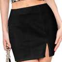 Mini Skirt with Slit High Waist Elastic Bodycon Mini Skort for Women