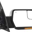Passenger Side Tow Mirror Compatible with 2004-2014 Ford F150, Side Mirror with Power Heated Turn Signal Puddle Light Manual Folding, Reflective Strip, Chrome Housing, Right, Passenger Side Only